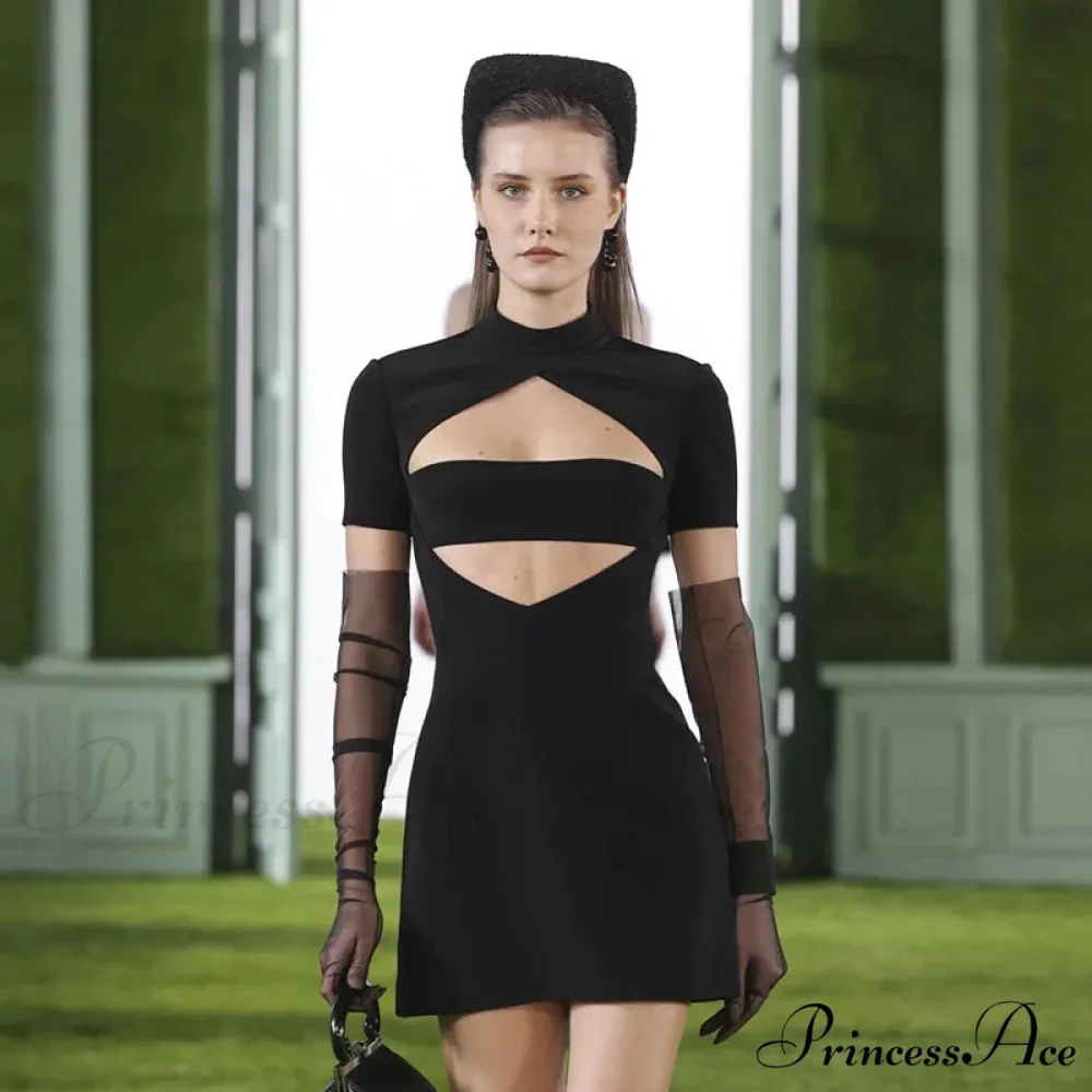 Black Front Hollow Charming Out Mini Dress - Image 5