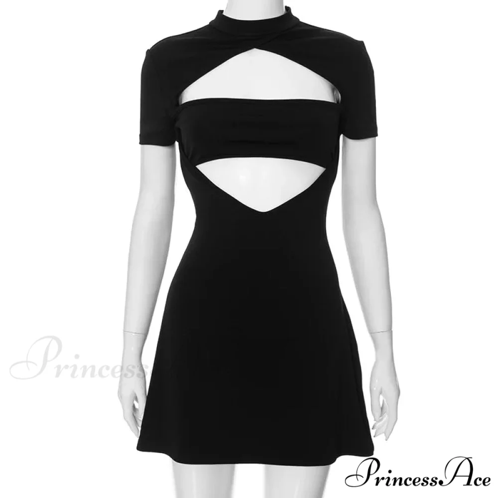 Black Front Hollow Charming Out Mini Dress - Image 6