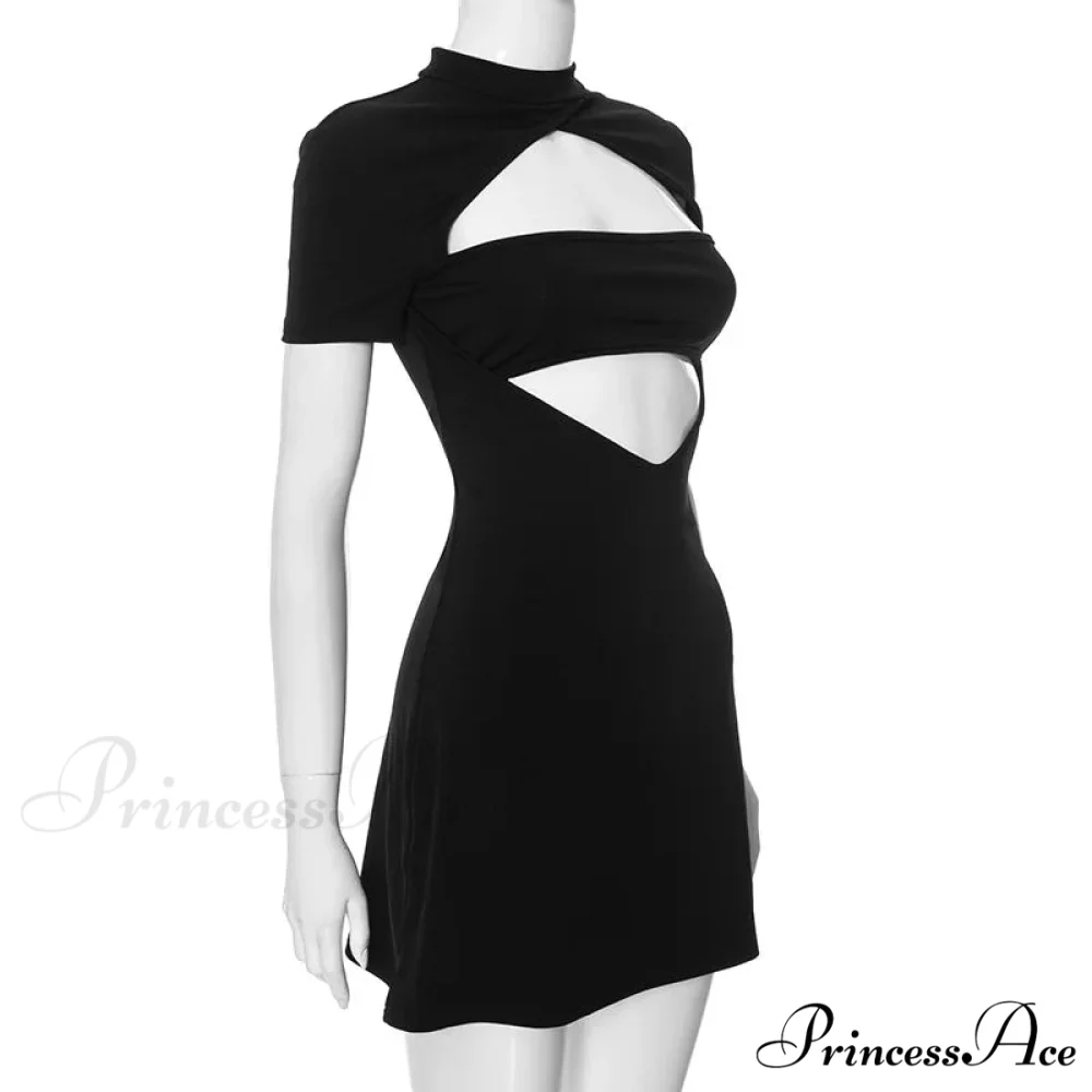 Black Front Hollow Charming Out Mini Dress - Image 8