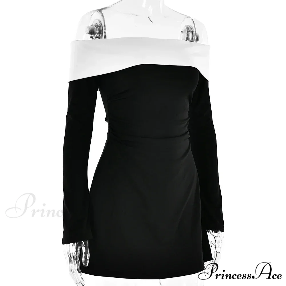 Off-Shoulder Contrast Long Charming Sleeve Mini Dress - Image 7