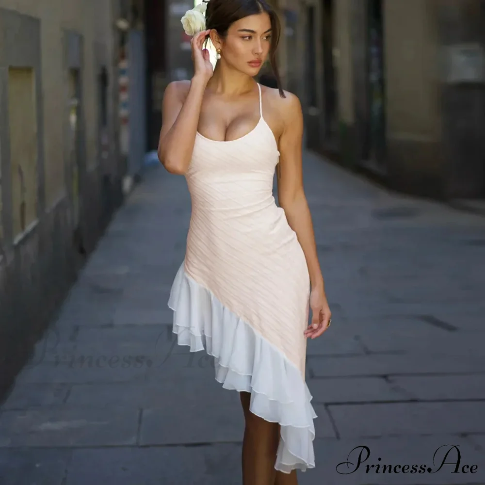 Pink Asymmetric Frill Charming Trim Cami Mini Dress - Image 12