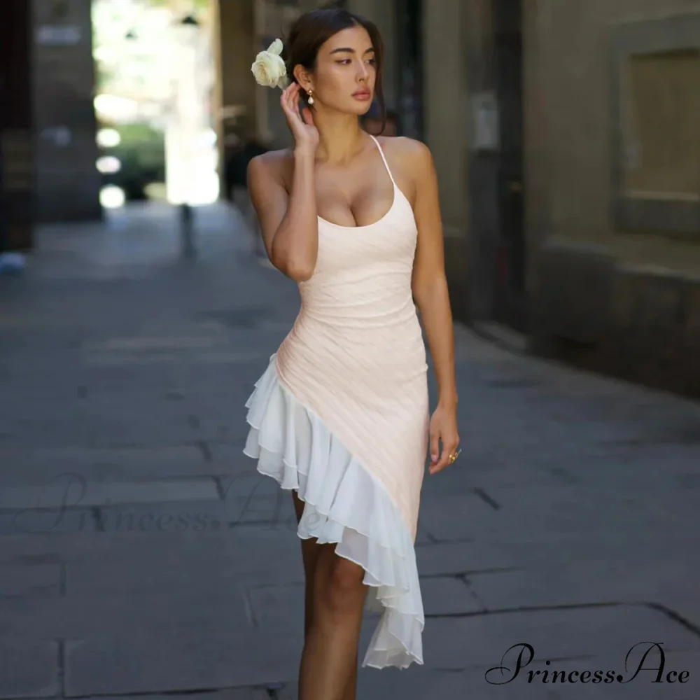 Pink Asymmetric Frill Charming Trim Cami Mini Dress - Image 13
