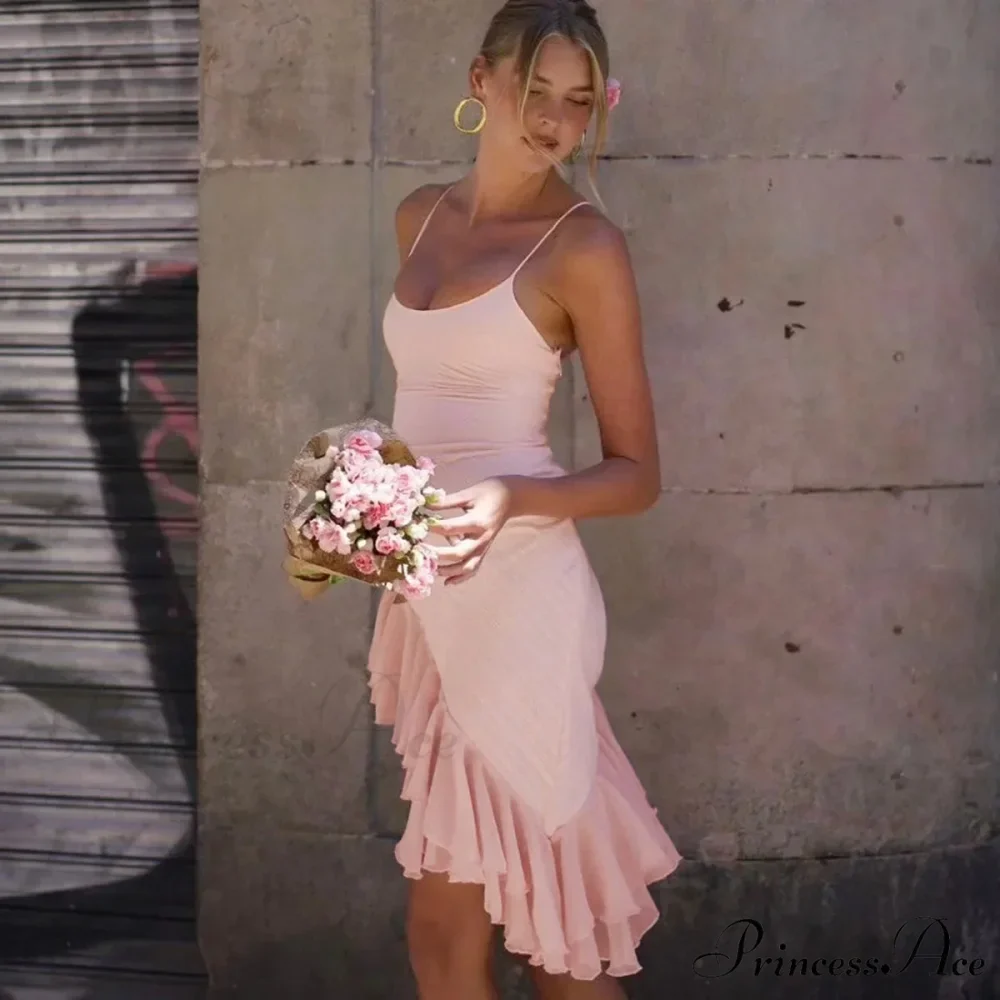 Pink Asymmetric Frill Charming Trim Cami Mini Dress - Image 6