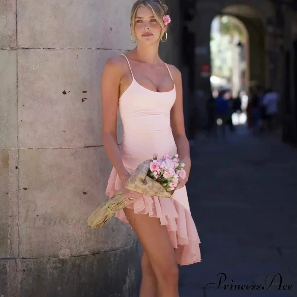 Pink Asymmetric Frill Charming Trim Cami Mini Dress - Image 8