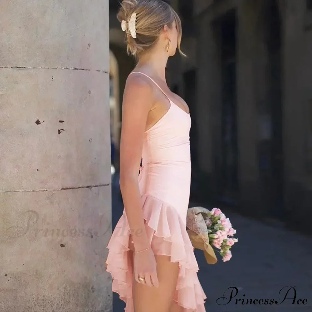 Pink Asymmetric Frill Charming Trim Cami Mini Dress - Image 9