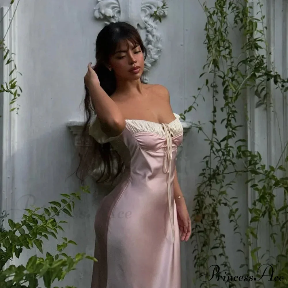 Pink Satin Ruched Charming Contrast Sleeve Dress - Image 21