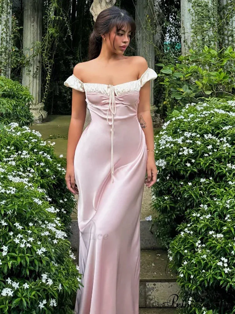 Pink Satin Ruched Charming Contrast Sleeve Dress - Image 3