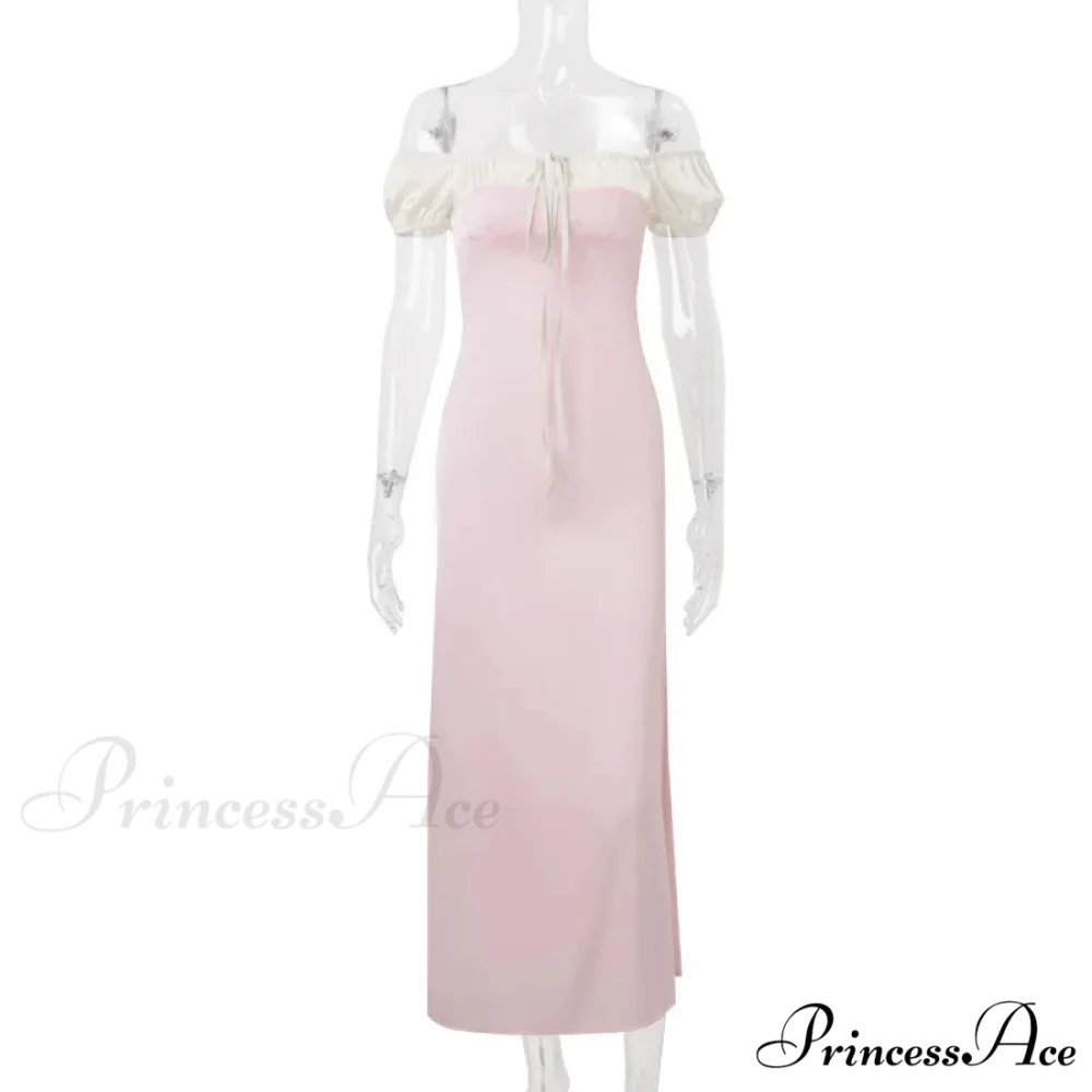 Pink Satin Ruched Charming Contrast Sleeve Dress - Image 6