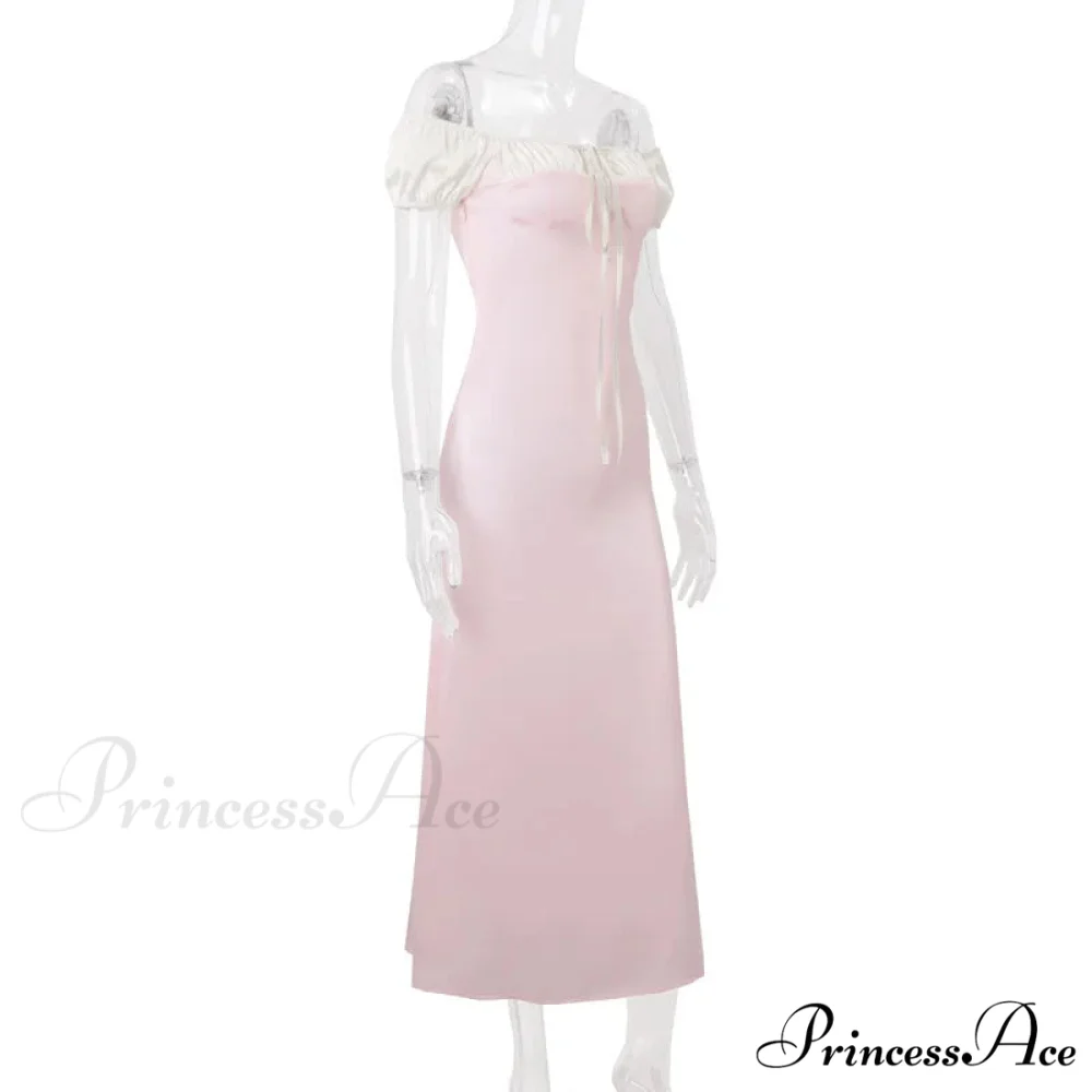 Pink Satin Ruched Charming Contrast Sleeve Dress - Image 7