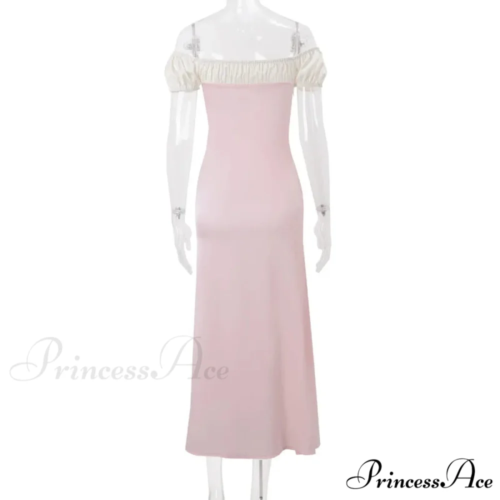 Pink Satin Ruched Charming Contrast Sleeve Dress - Image 8