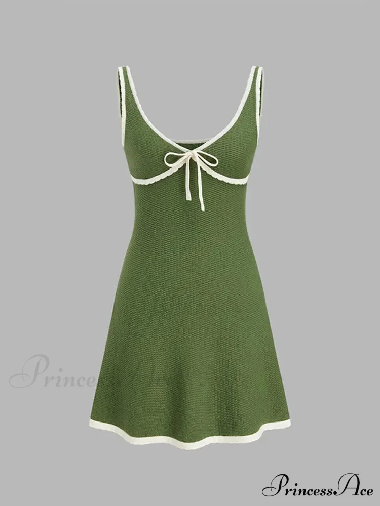 Green Contrast Seam Charming V-neck Knit Mini Dress - Image 6