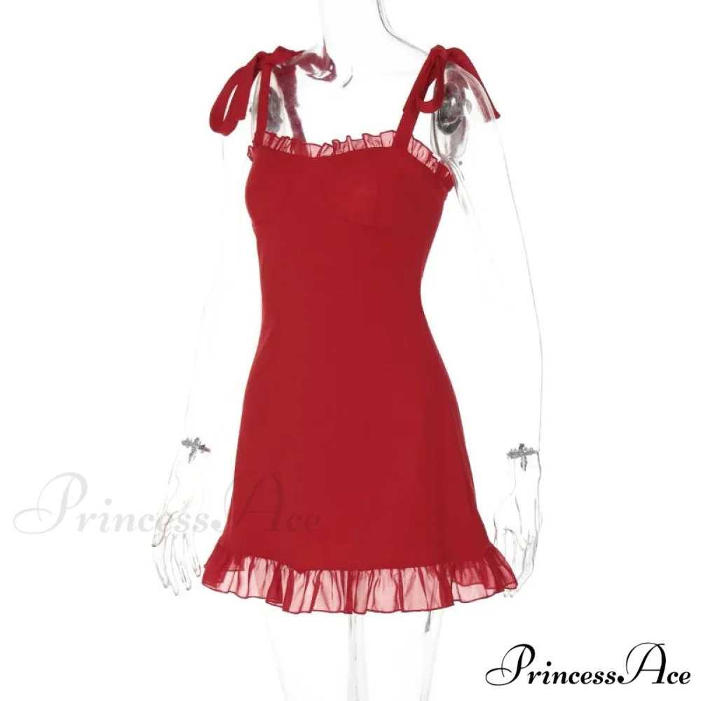 Frill Trim Tie-Up Charming Mesh Mini Dress - Image 8