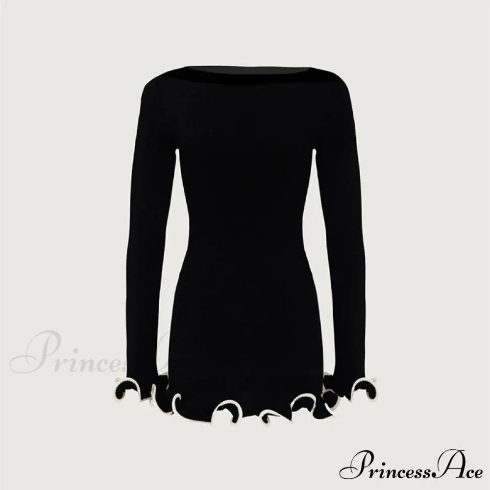Long Sleeve Knit Charming Ruffled Trim Mini Dress - Image 4