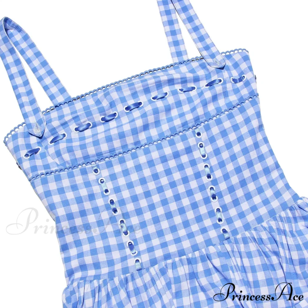 Blue Gingham Stylish Strap Midi Dress - Image 16