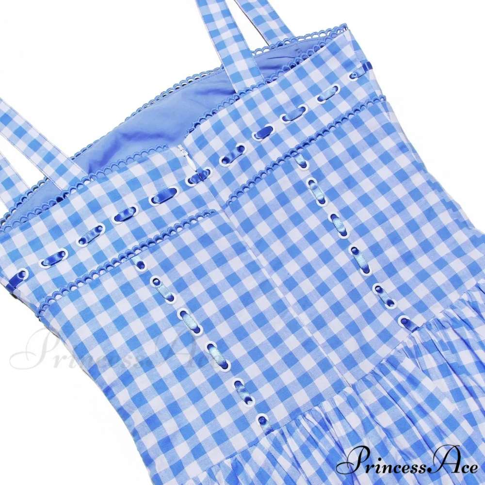 Blue Gingham Stylish Strap Midi Dress - Image 17