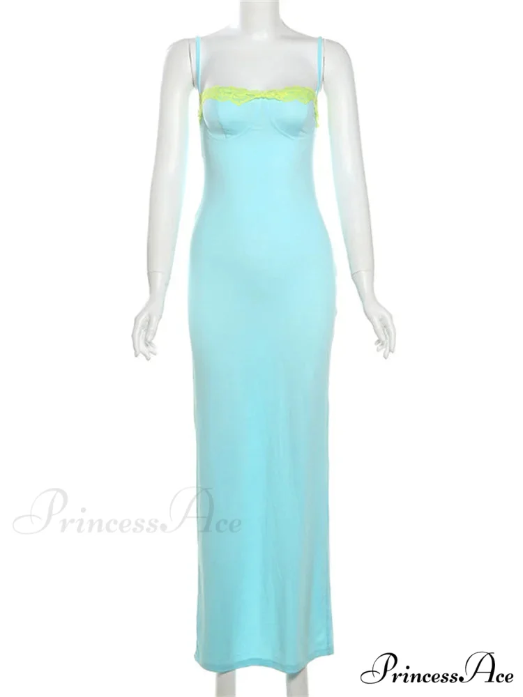 Blue Neon Mesh Charming Strap Bodycon Midi Dress - Image 6