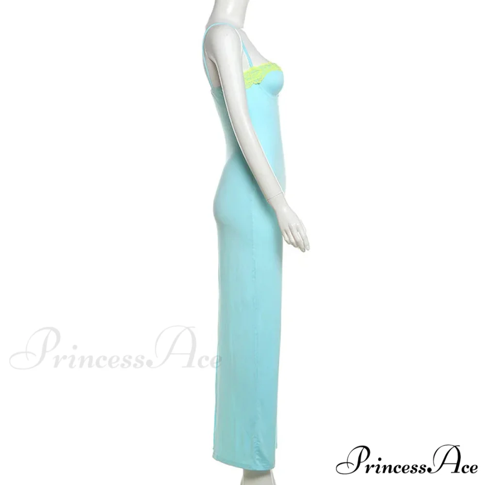 Blue Neon Mesh Charming Strap Bodycon Midi Dress - Image 7