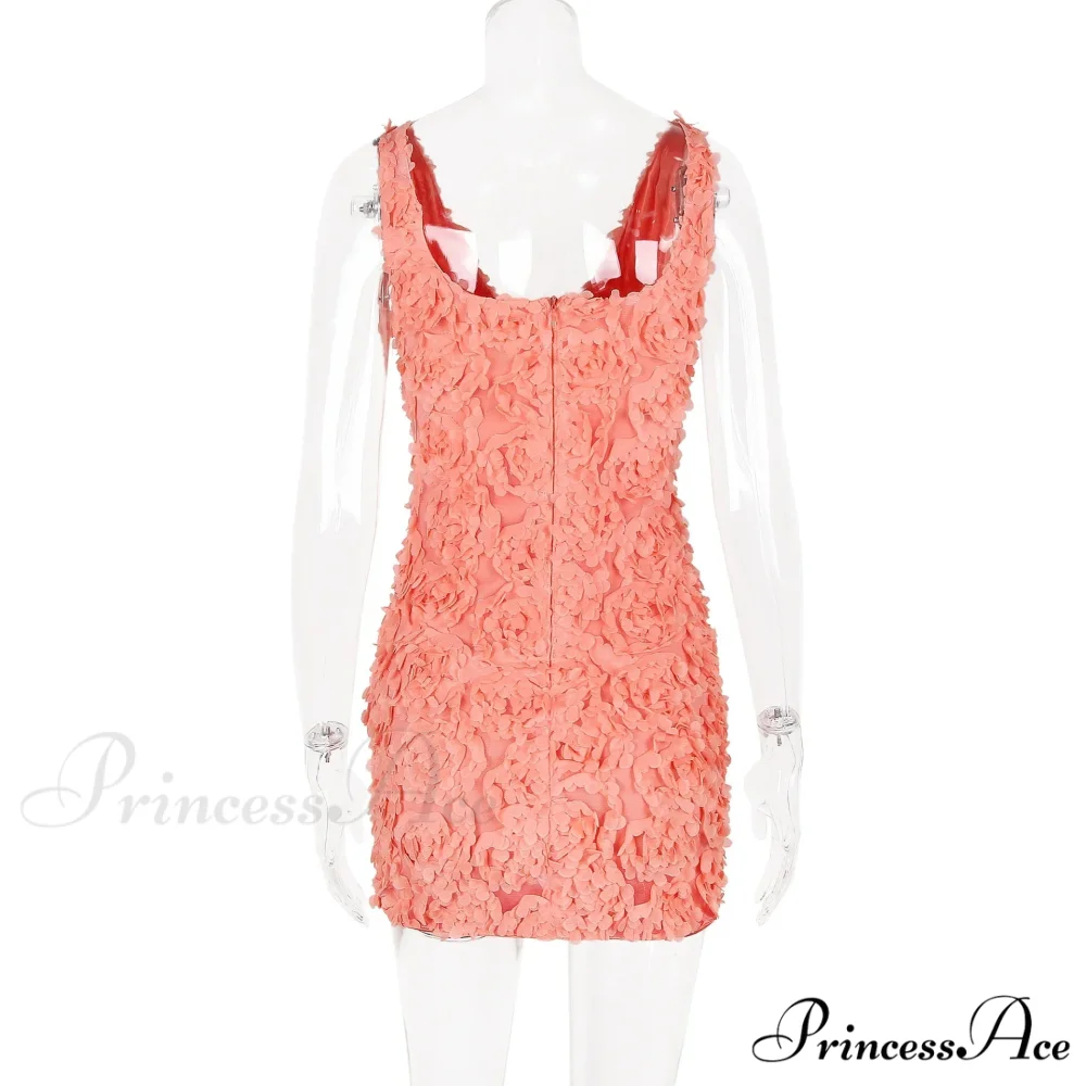 Peach Flowers Textured Charming V-neck Mini Dress - Image 8