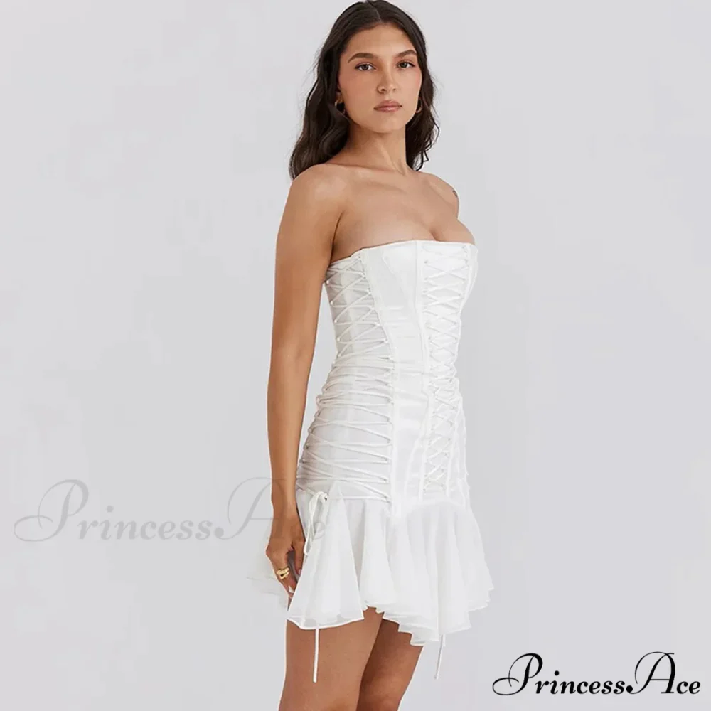Satin Lace Up Charming Bandage Strapless Mini Dress - Image 10