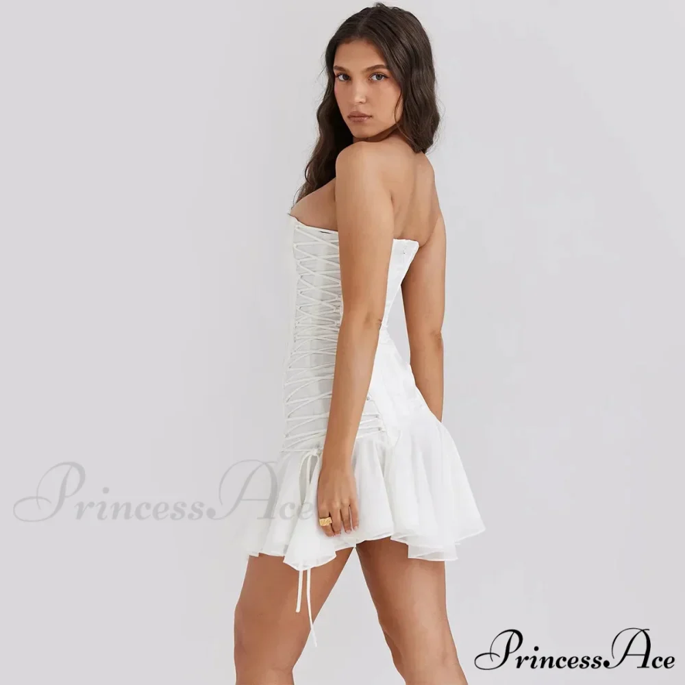 Satin Lace Up Charming Bandage Strapless Mini Dress - Image 11