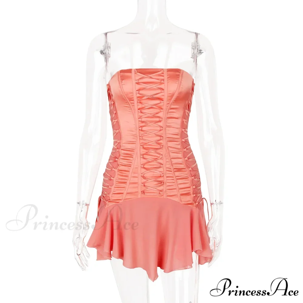 Satin Lace Up Charming Bandage Strapless Mini Dress - Image 13