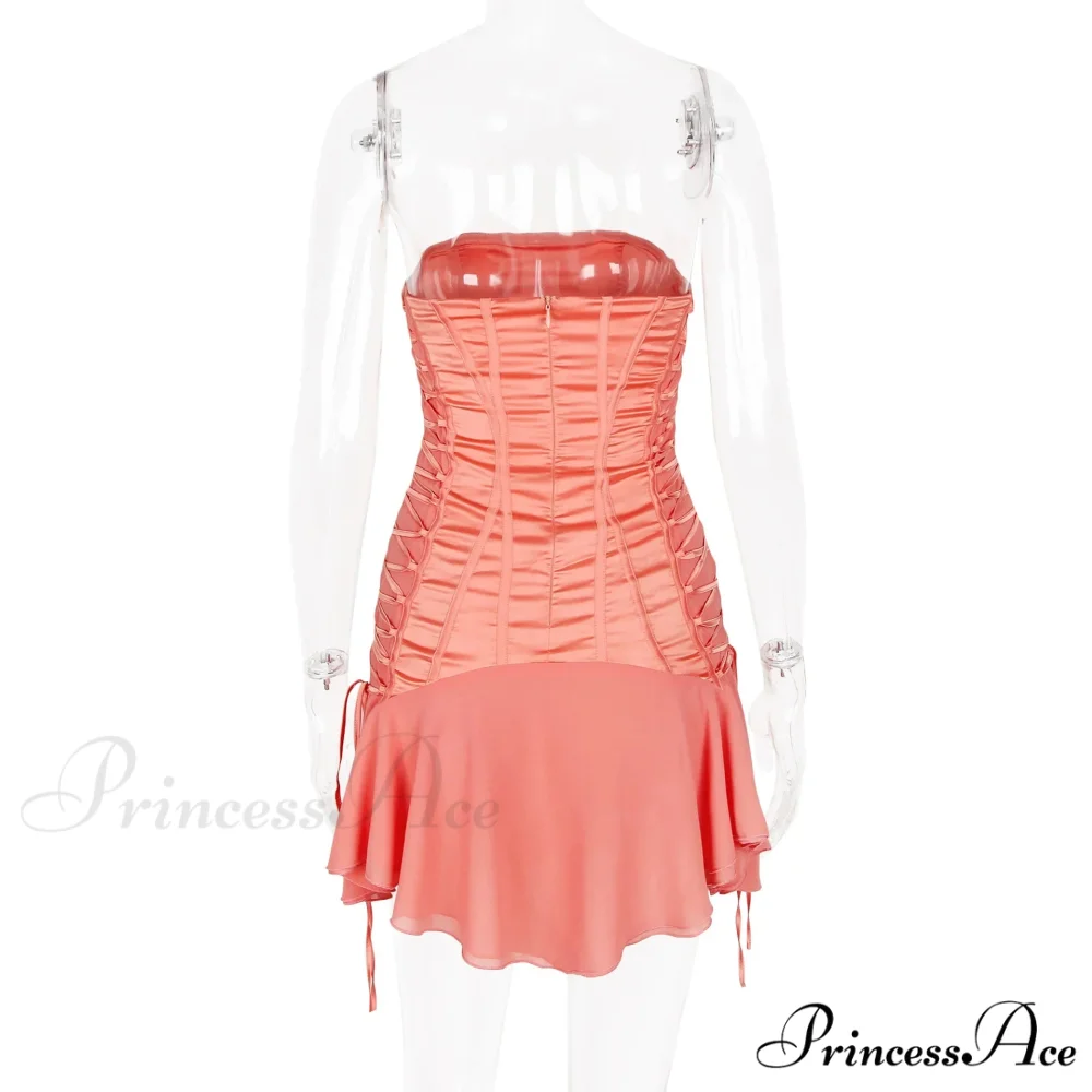 Satin Lace Up Charming Bandage Strapless Mini Dress - Image 15