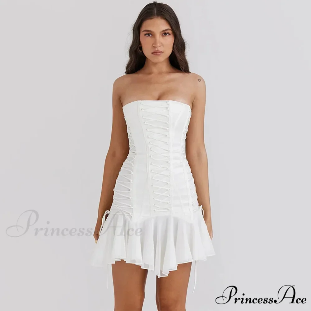 Satin Lace Up Charming Bandage Strapless Mini Dress - Image 2