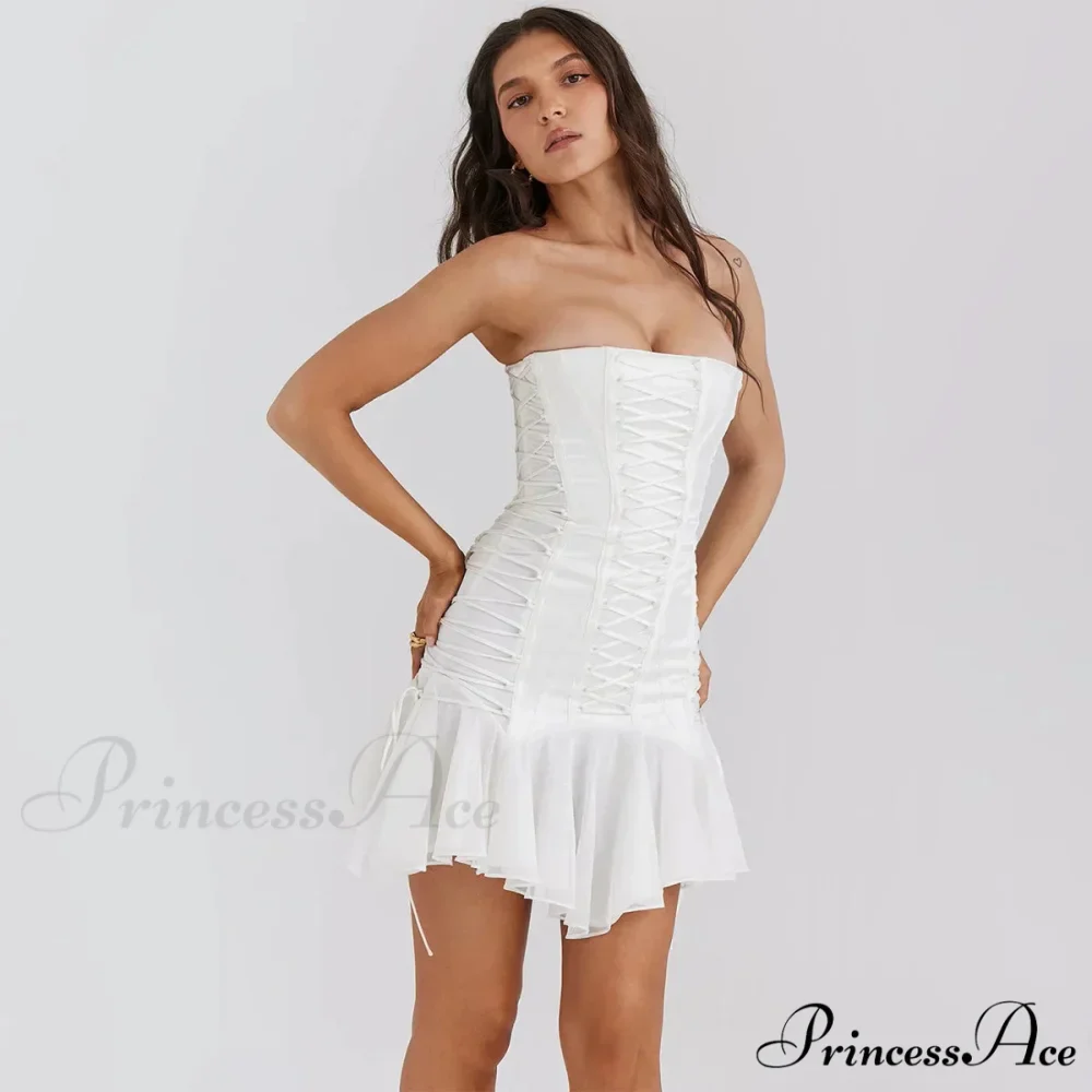 Satin Lace Up Charming Bandage Strapless Mini Dress - Image 9