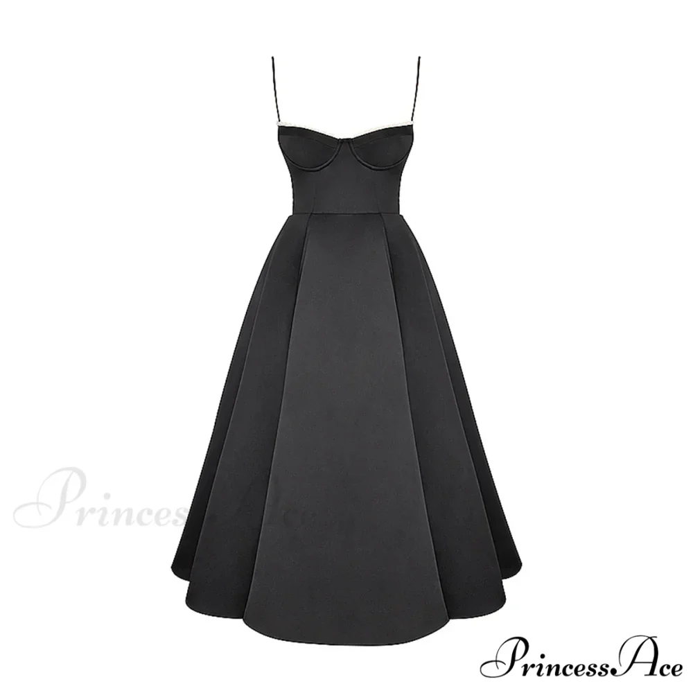 Satin Tulle Flare Charming Strap Cupped Midi Dress - Image 12