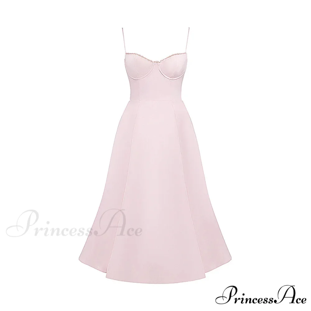 Satin Tulle Flare Charming Strap Cupped Midi Dress - Image 20