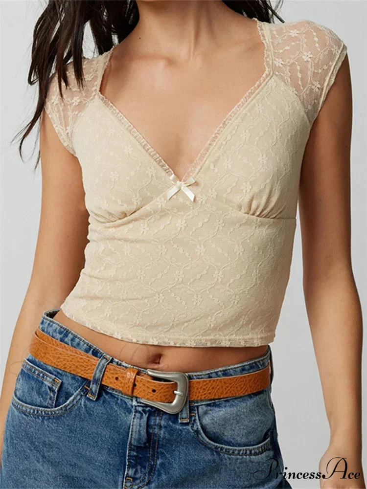 Thin Lace Patchwork Low-cut Crop Top