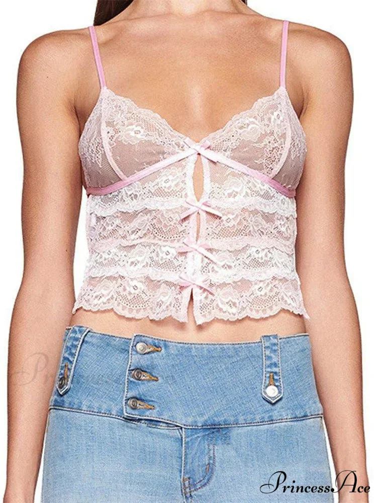 Thin Lace Ribbon Cutout Spaghetti Crop Top - Image 3
