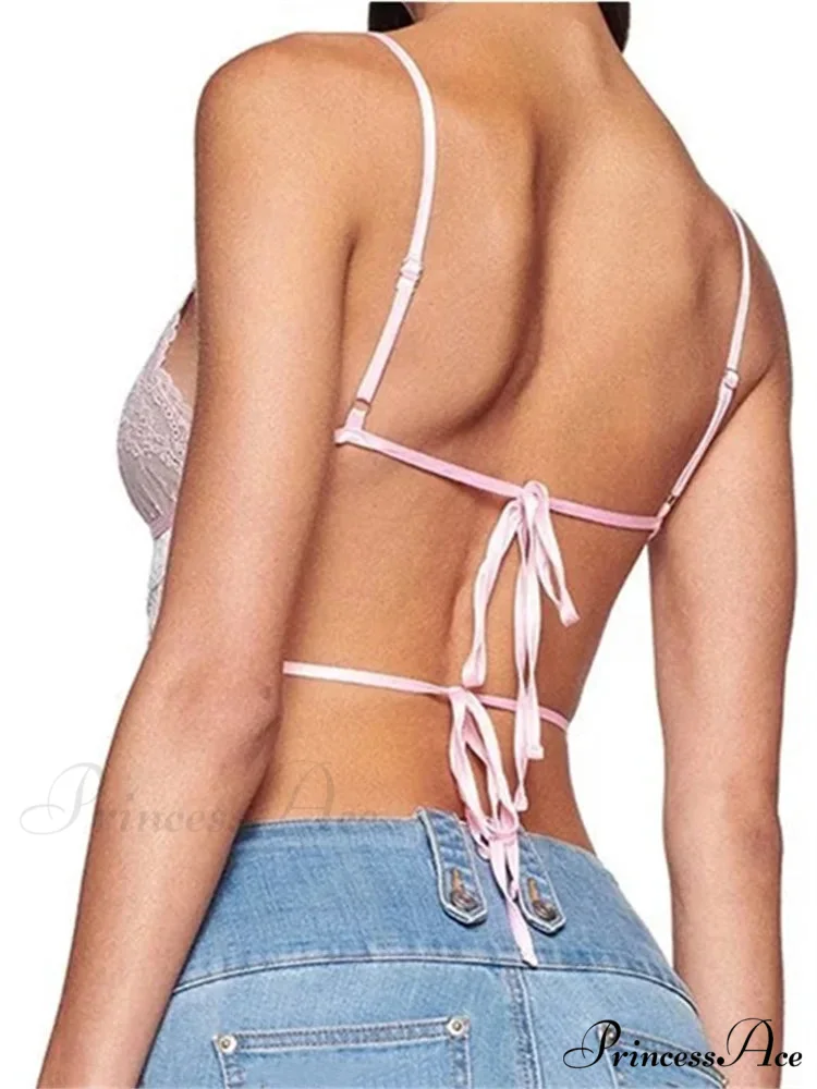 Thin Lace Ribbon Cutout Spaghetti Crop Top - Image 4
