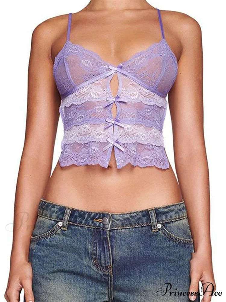 Thin Lace Ribbon Cutout Spaghetti Crop Top - Image 5