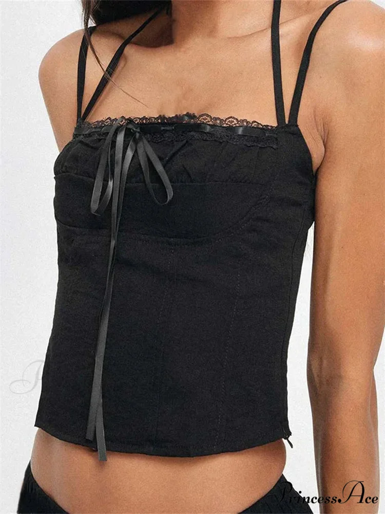 Thin Lace Trim Halter Bind Backless Crop Top - Image 3