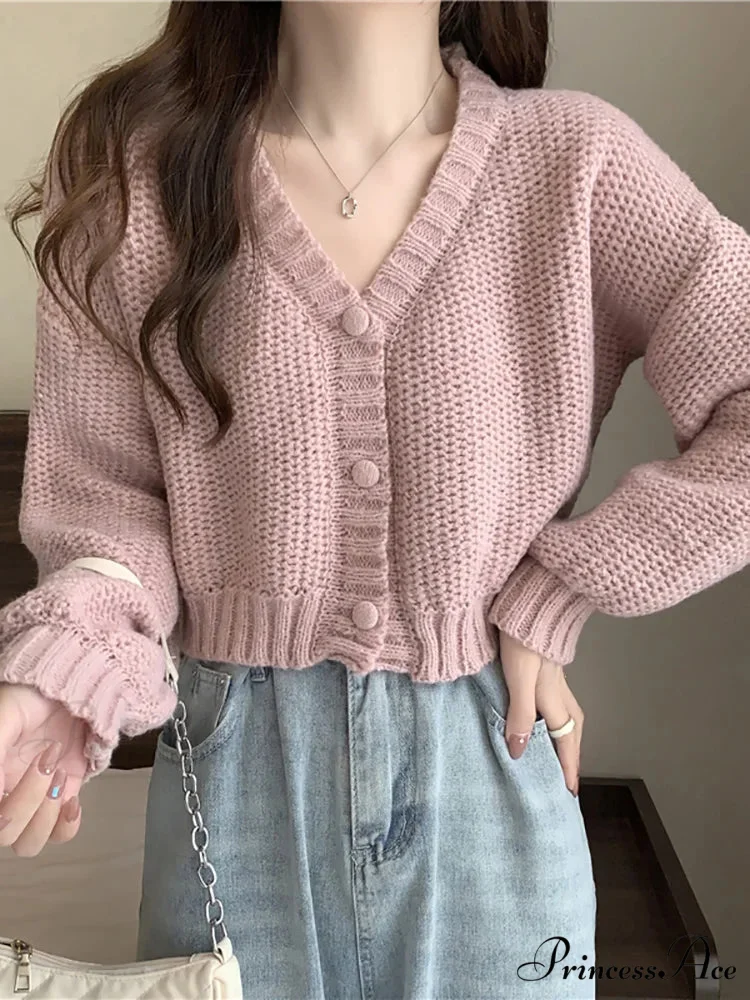 Thin Solid V-Neck Button-Up Knitted Cardigan for Women - Image 5