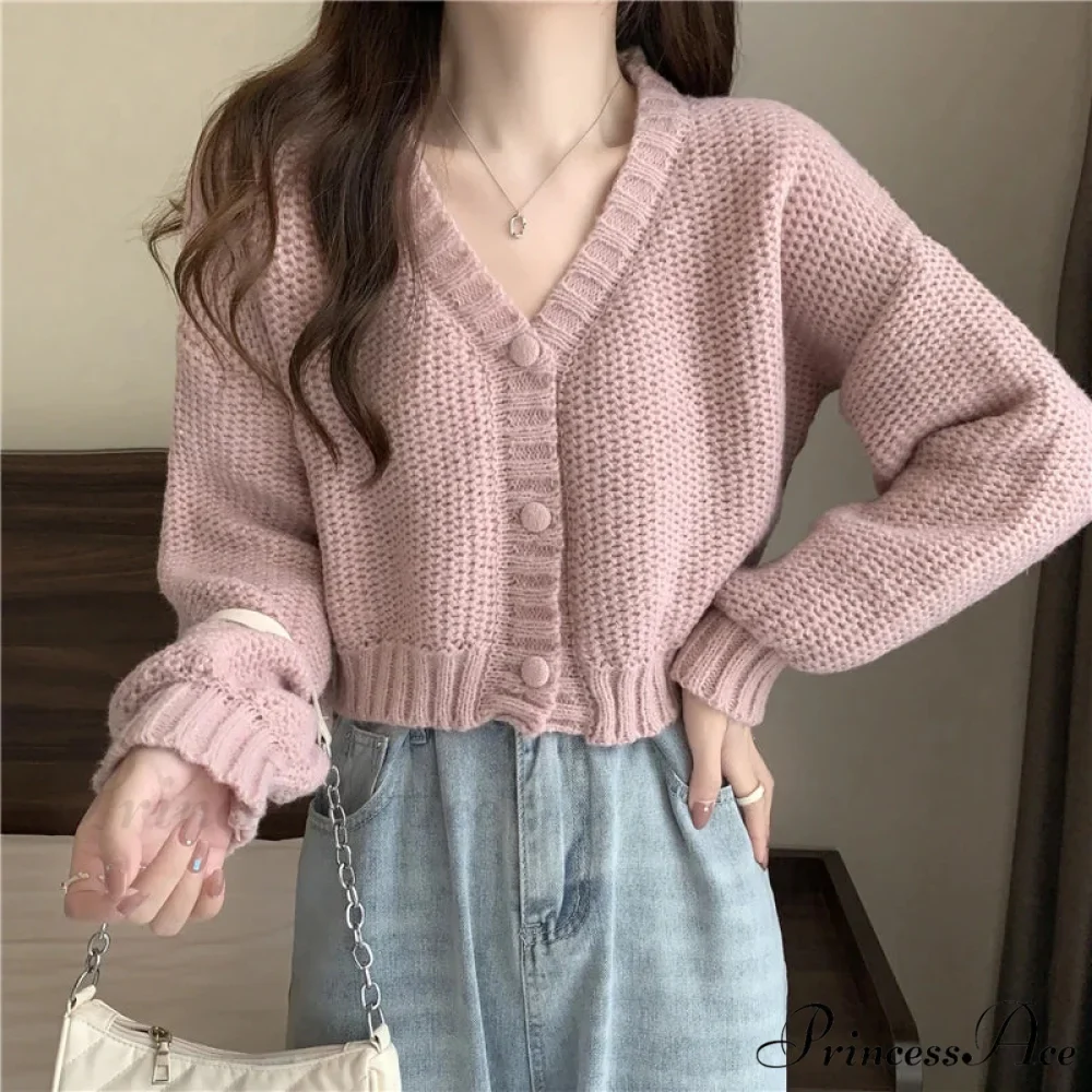 Thin Solid V-Neck Button-Up Knitted Cardigan for Women - Image 7