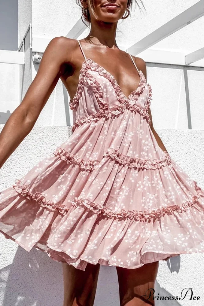 Thin Strap Flower Lace Trim Sundress Flared Frilled Prairie Summer Dress - Image 2