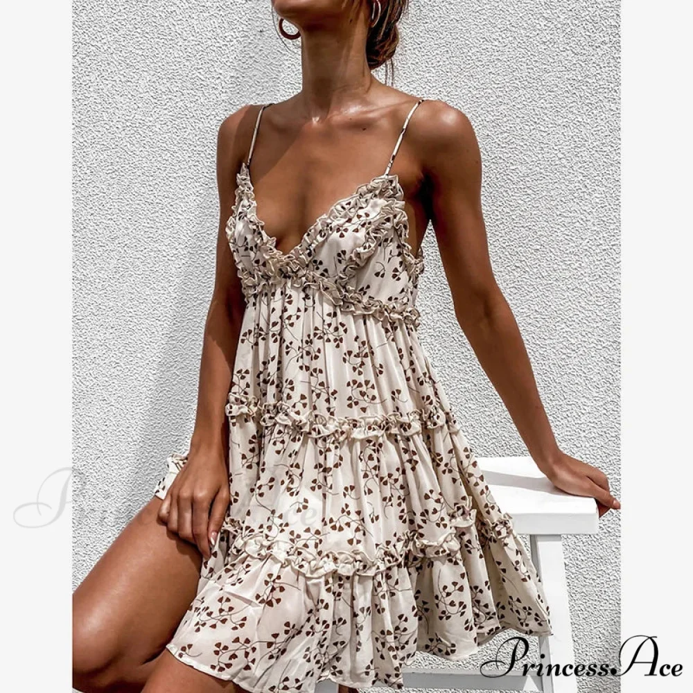 Thin Strap Flower Lace Trim Sundress Flared Frilled Prairie Summer Dress - Image 3
