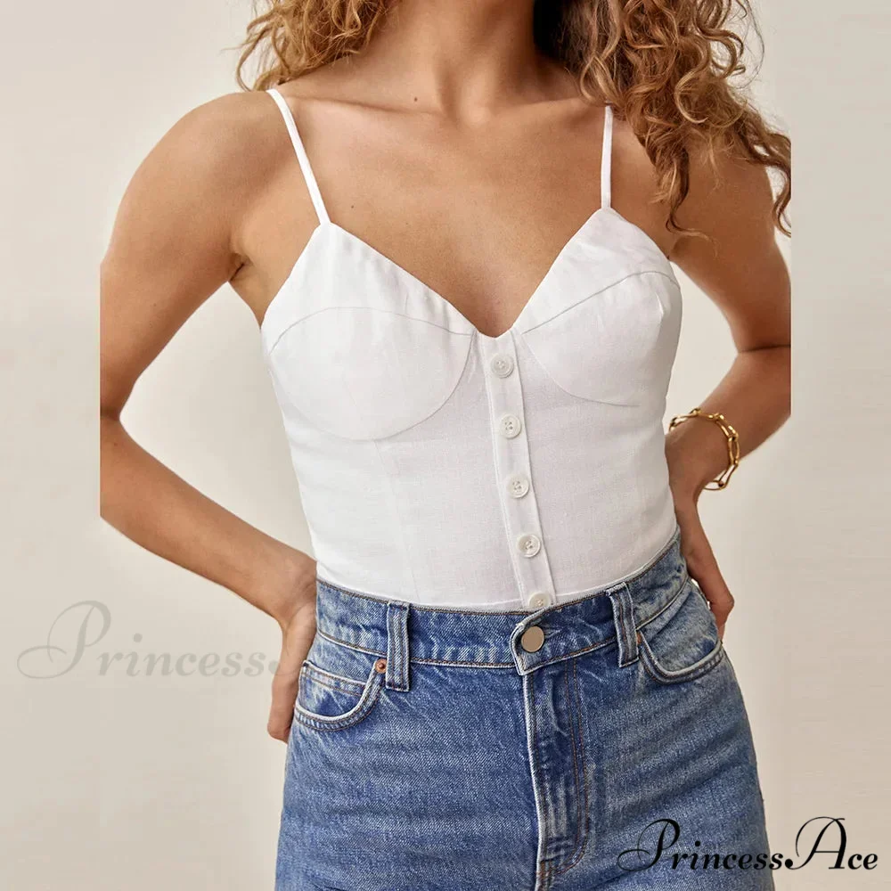 Thin Strap Front Button Checked Lace Up V Neck Informal Crop Top - Image 4