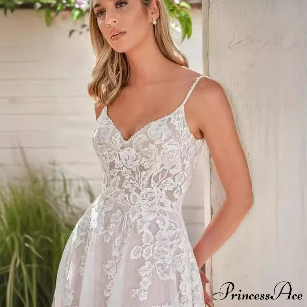 Thin Strap Transparent Train Wedding Gown - Image 2