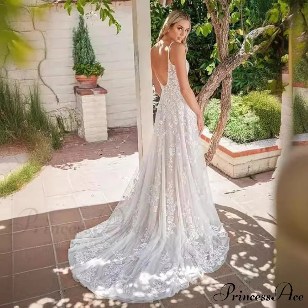 Thin Strap Transparent Train Wedding Gown - Image 3