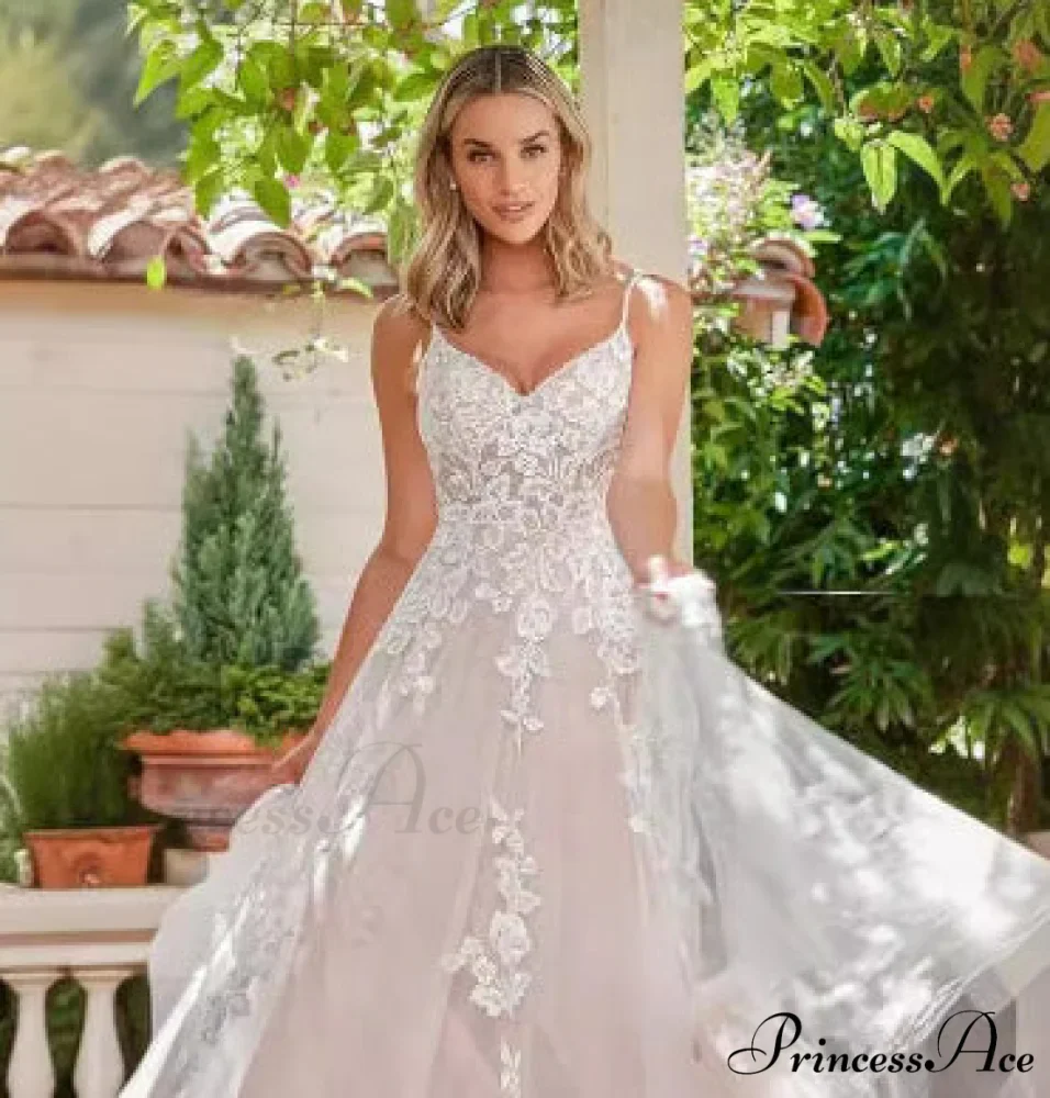 Thin Strap Transparent Train Wedding Gown - Image 4