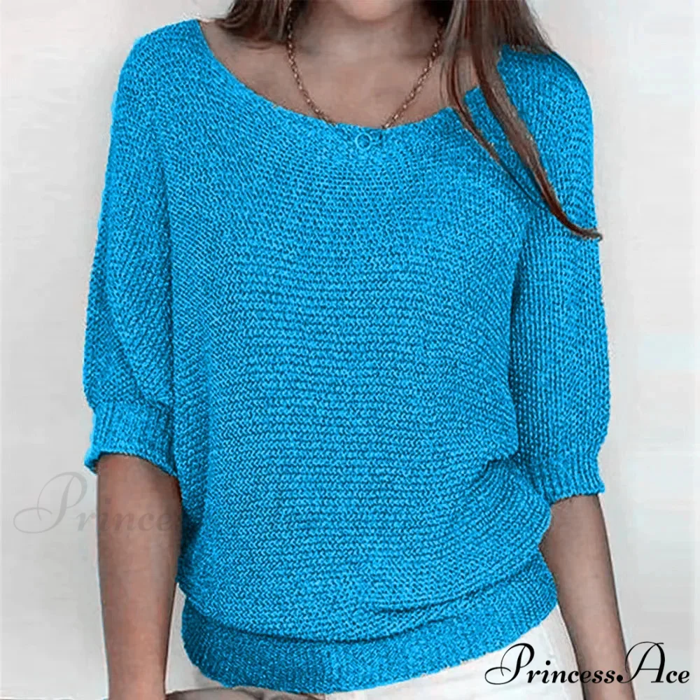 Three - Quarter Sleeve Sophisticated Violet Sweater - Image 11