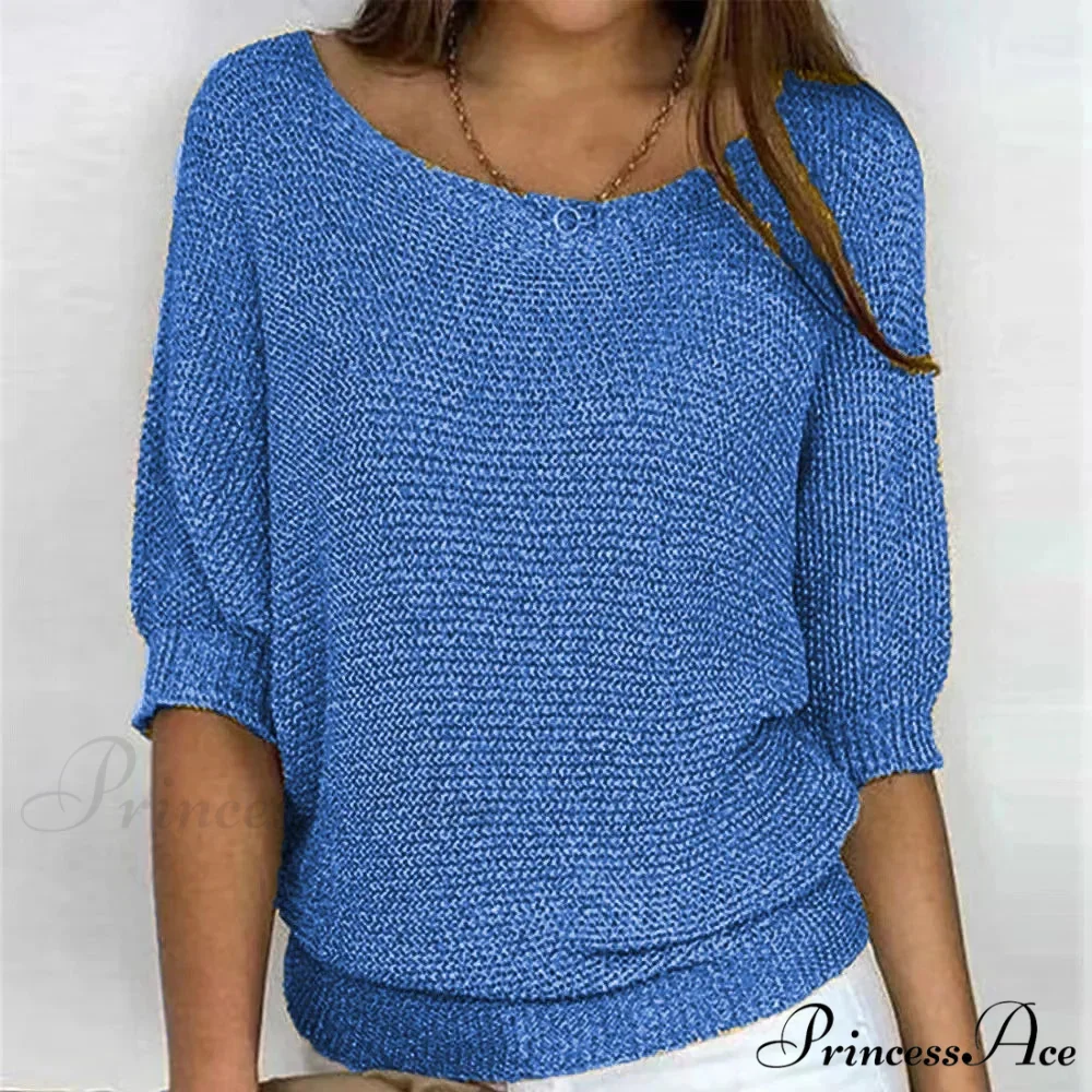 Three - Quarter Sleeve Sophisticated Violet Sweater - Image 3