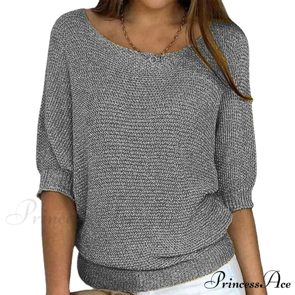 Three - Quarter Sleeve Sophisticated Violet Sweater - Image 5