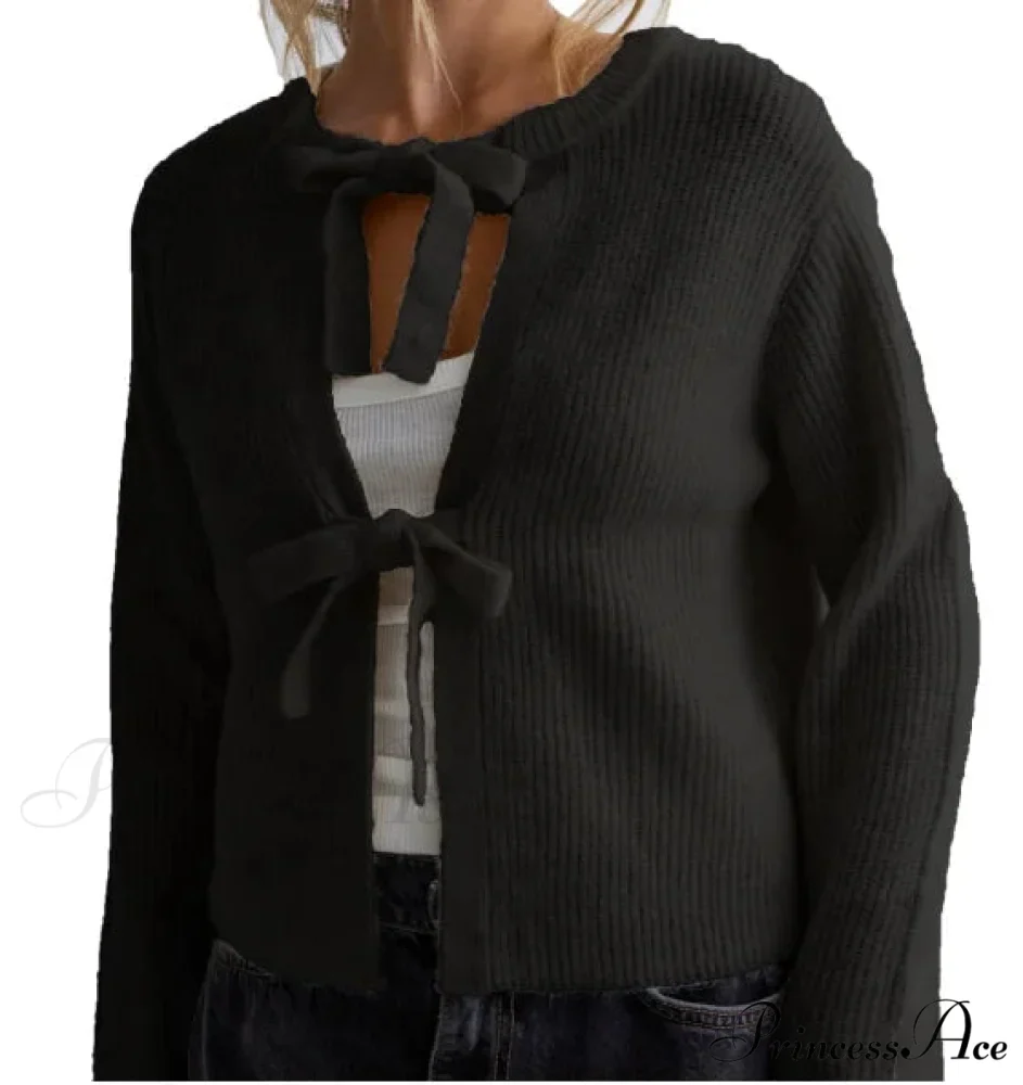 Tie Front Crew Neck Knit Cardigan - Image 12