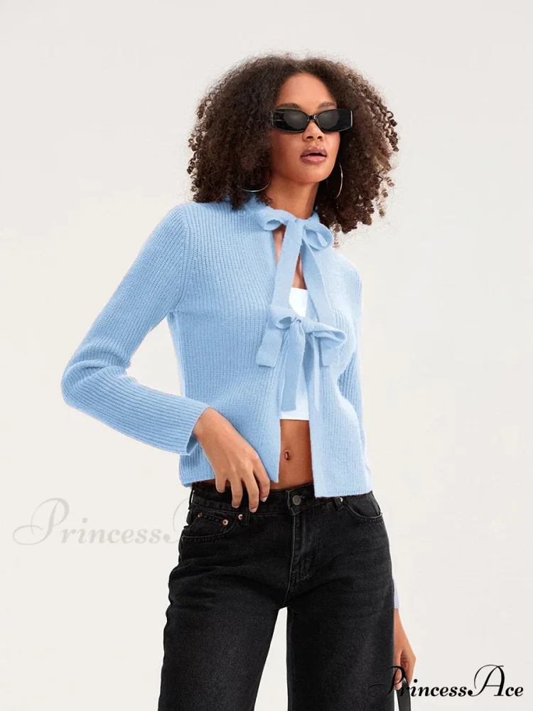 Tie Front Crew Neck Knit Cardigan - Image 6