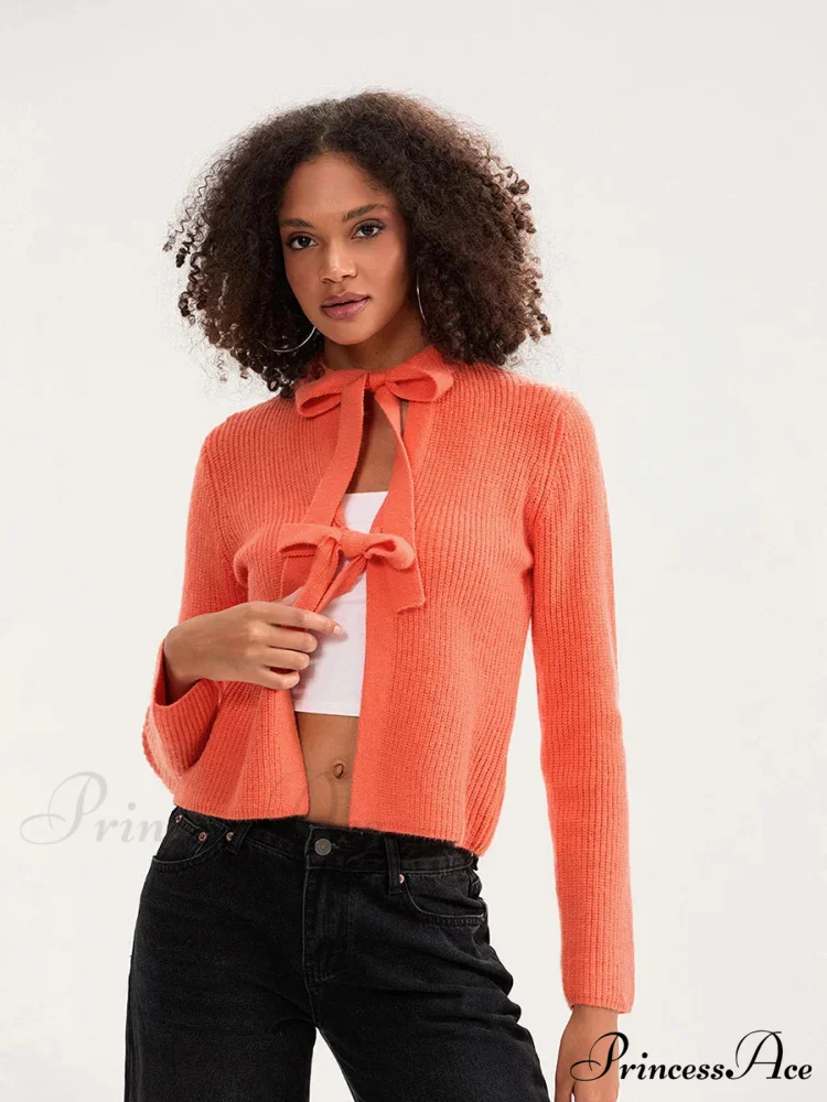 Tie Front Crew Neck Knit Cardigan - Image 8