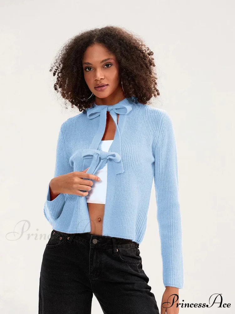 Tie Front Crew Neck Knit Cardigan - Image 9